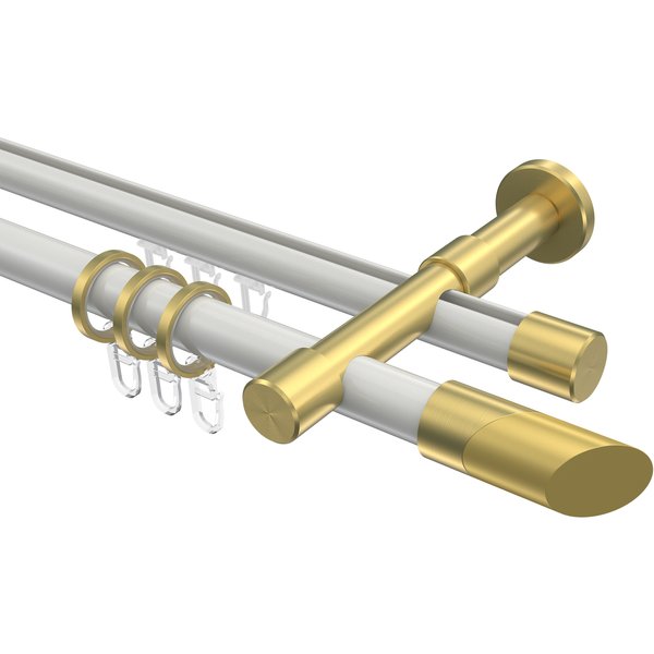 Rohr-Innenlaufstange Weiß / Messing-Optik, zweiläufig Aluminium / Metall 20 mm Ø Prestige Verano