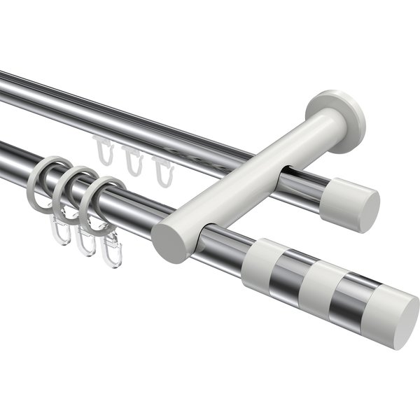 Rundrohr-Innenlauf-Vorhangstange Chrom / Weiß, Aluminium / Metall 20 mm Ø Platon Mavell, zweiläufig