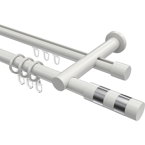 Rundrohr-Innenlauf-Gardinenstangen Weiß, Aluminium / Metall 20 mm Ø Platon Mavell, doppelläufig
