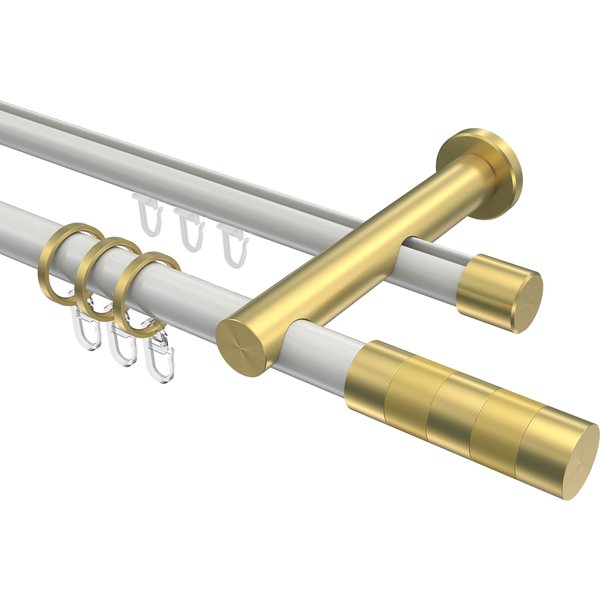 Vorhangstange mit Rohr / Innenlauf Weiß / Messing-Optik, zweiläufig Aluminium / Metall 20 mm Ø Platon Mavell