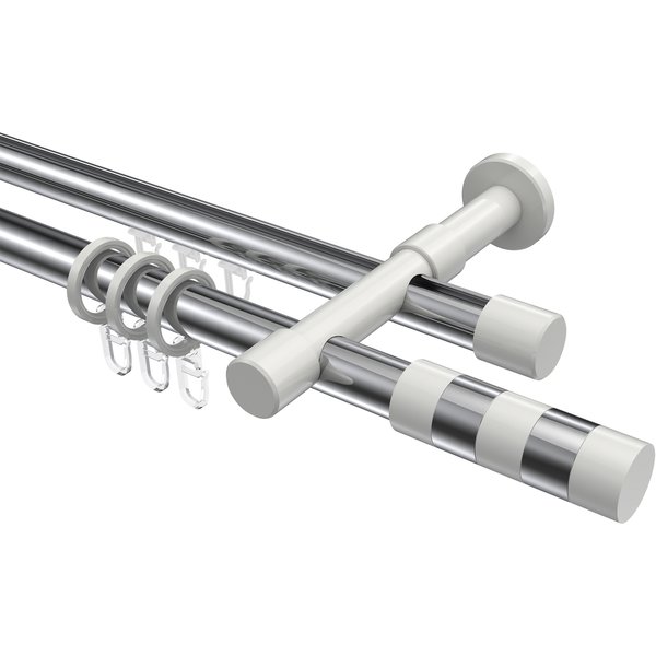 Rundrohr-Innenlauf-Vorhangstangen Chrom / Weiß, Aluminium / Metall 20 mm Ø Prestige Mavell, zweiläufig