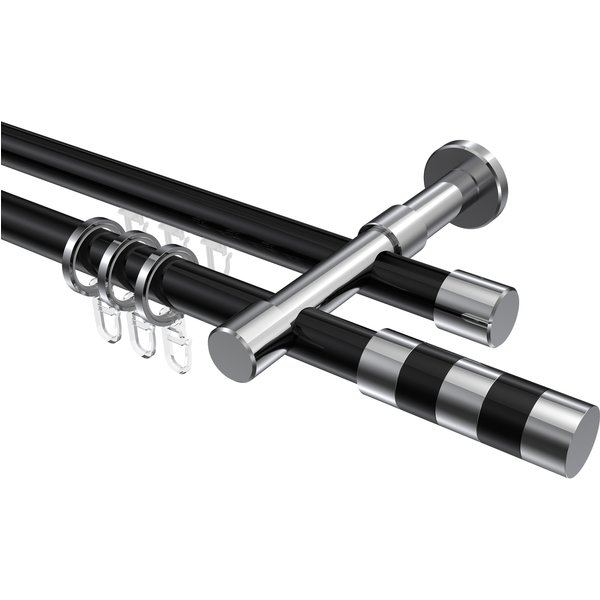 Rundrohr-Innenlauf-Gardinenstangen Schwarz / Chrom, Aluminium / Metall 20 mm Ø Prestige Mavell, zweiläufig
