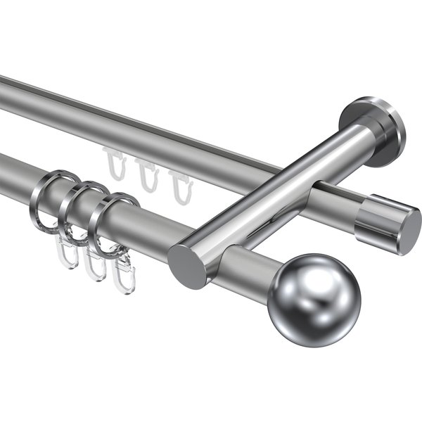 Rohr-Innenlauf-Vorhangstange Silbergrau / Chrom, doppelläufig Aluminium / Metall 20 mm Ø Platon Luino