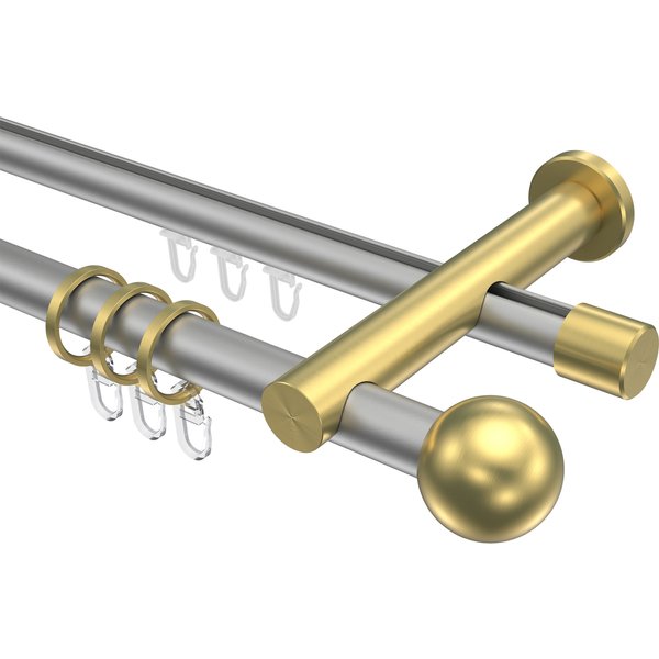 Rohr-Innenlaufstange Silbergrau / Messing-Optik, 2-läufig Aluminium / Metall 20 mm Ø Platon Luino