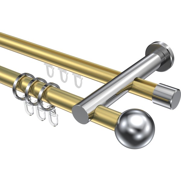 Gardinenstange mit Rundrohr-Innenlauf-Kombination Messing-Optik / Chrom, doppelläufig Aluminium / Metall 20 mm Ø Platon Luino