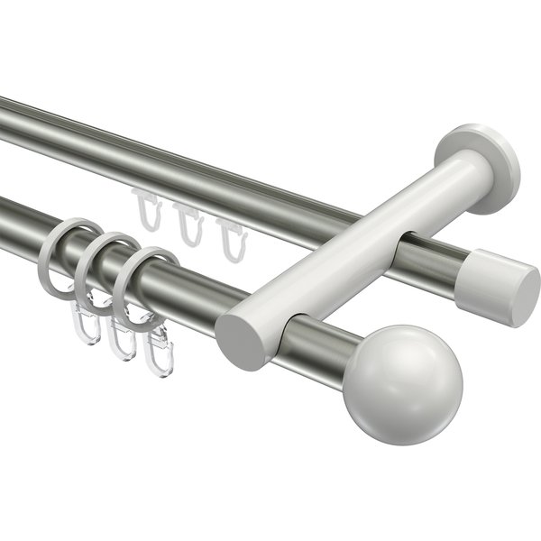 Rundrohr-Innenlauf-Gardinenstange Edelstahl-Optik / Weiß, Aluminium / Metall 20 mm Ø Platon Luino