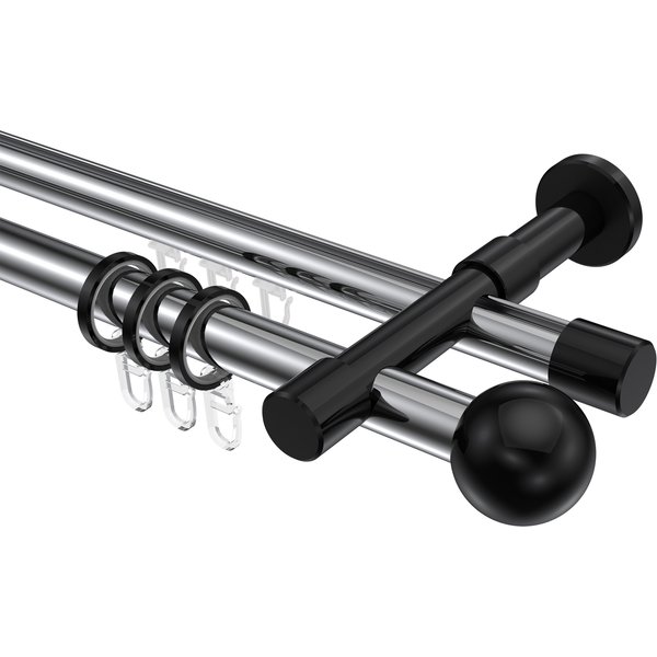 Rundrohr-Innenlauf-Gardinenstange Chrom / Schwarz, Aluminium / Metall 20 mm Ø Prestige Luino