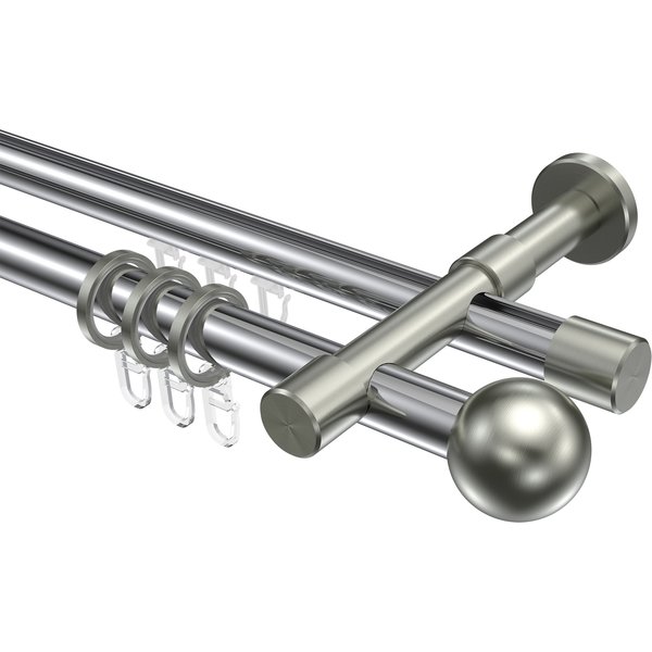 Gardinenstange mit Rundrohr-Innenlauf-Kombination Chrom / Edelstahl-Optik, zweiläufig Aluminium / Metall 20 mm Ø Prestige Luino