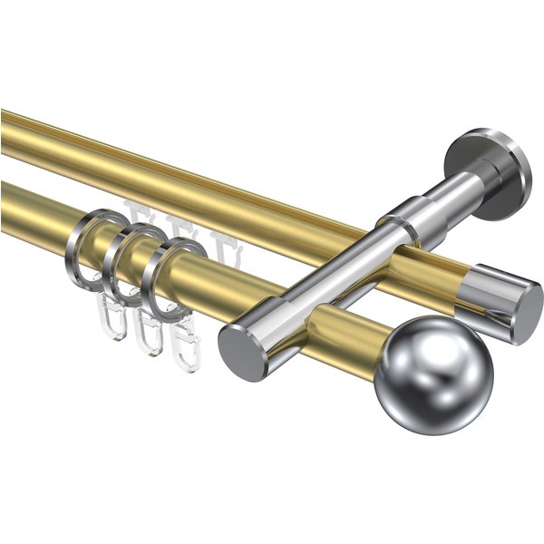 Rohr-Innenlauf-Gardinenstange Messing-Optik / Chrom, zweiläufig Aluminium / Metall 20 mm Ø Prestige Luino