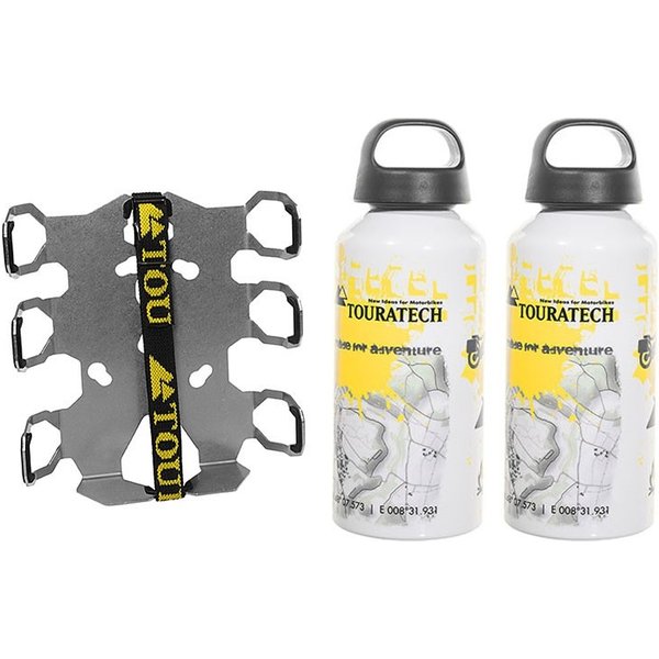 ZEGA Pro/ZEGA Mundo Zubehörhalterset Flaschenhalter zweifach mit 2x Touratech Aluminium Trinkflasche