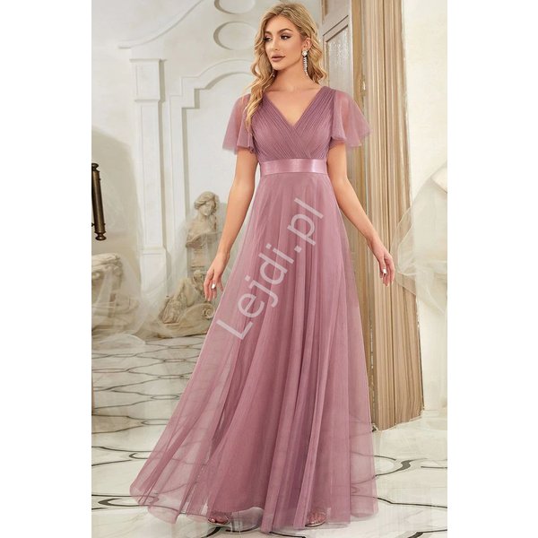 Elegancka Sukienka Tiulowa Na Wesele, Na StudnióWkę, Na Bal, Kolor Orchidea 7962-image