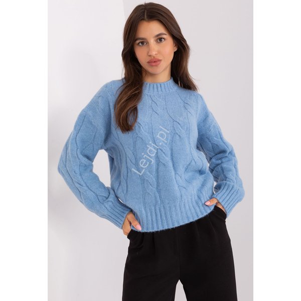 Klasyczny Niebieski Sweter Z Warkoczami-image