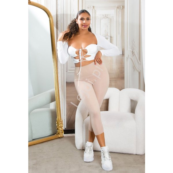Mocno WyszczuplająCe Legginsy ModelująCe Push Up Bezszwowe BeżOwe-image