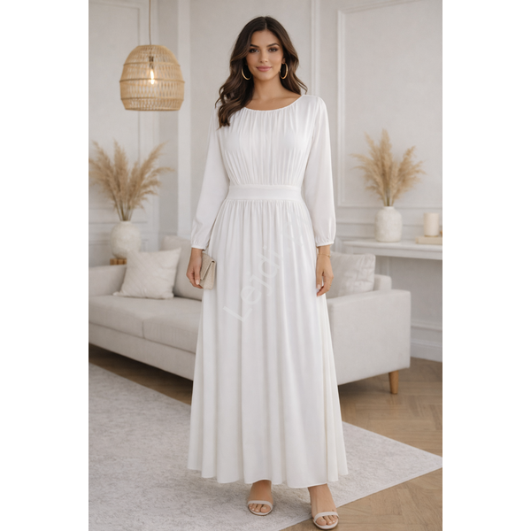 ŚLubna Skromna Sukienka O WyszczuplająCym Kroju, Minimalistyczna Sukienka śLubna, Elegancka Suknia Ecru-image