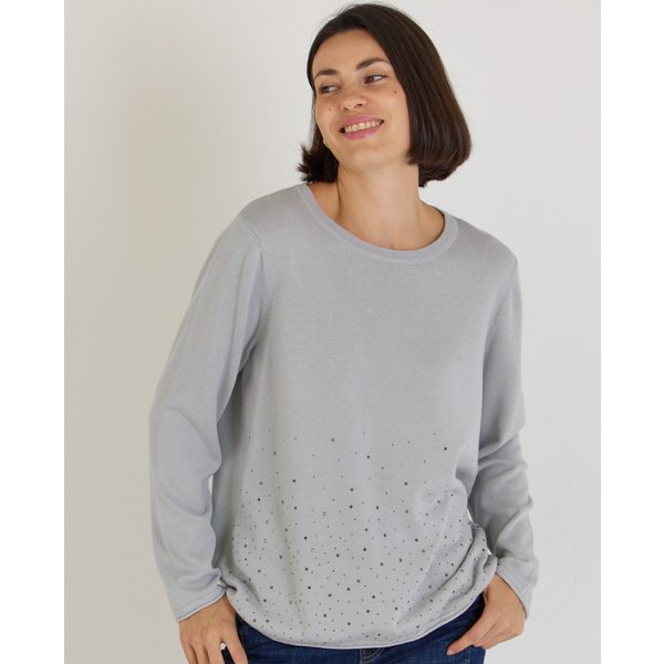 Baumwollpullover in Grau mit Strass