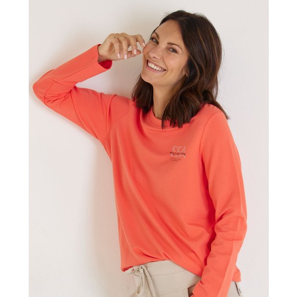 Sweatshirt in Koralle mit Strassprint