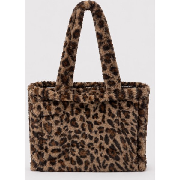 Flauschige Handtasche mit Leodruck in Dunkelbraun