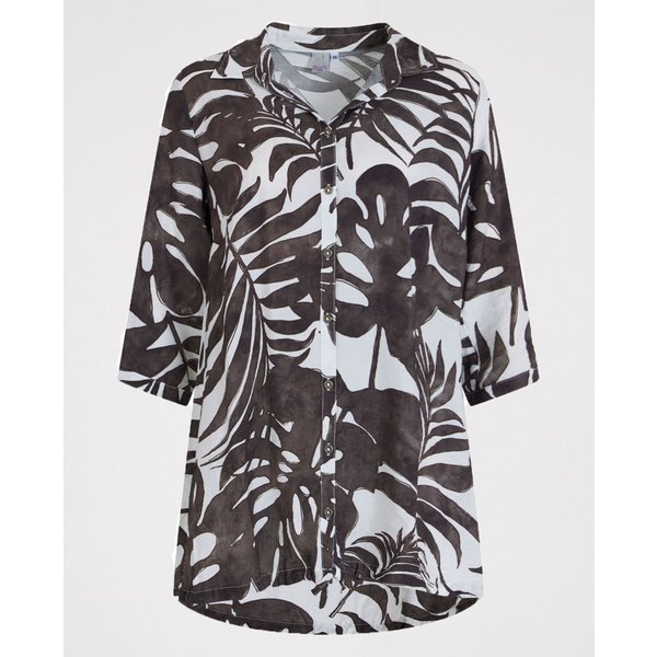 Longbluse in Braun mit Blätterdruck