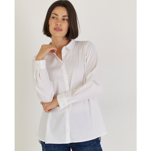 Lange Hemdkragenbluse mit 2 Knopfleisten