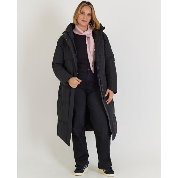 Wadenlange Steppjacke in Schwarz