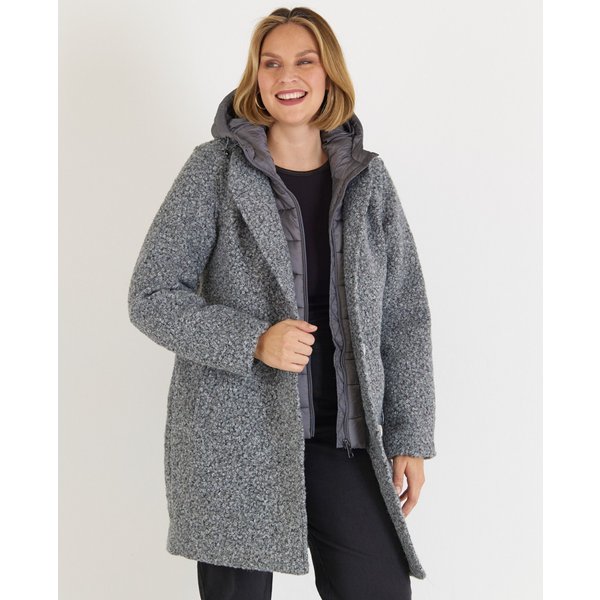 Bouclé Mantel mit herausnehmbarem Kapuzeneinsatz