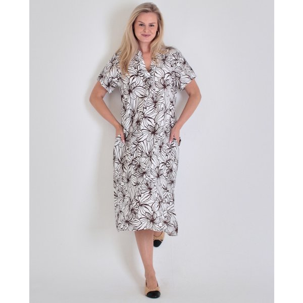 Langes Kleid mit Blumendruck in Braun