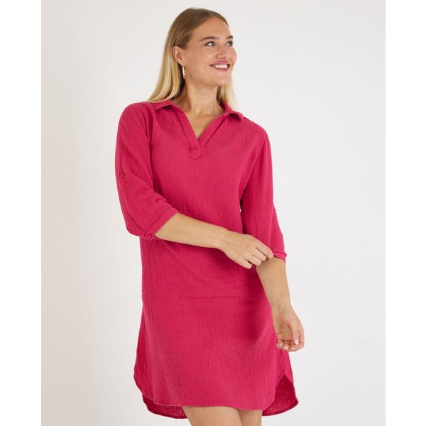 Musselin Kleid in Beere mit Taschen