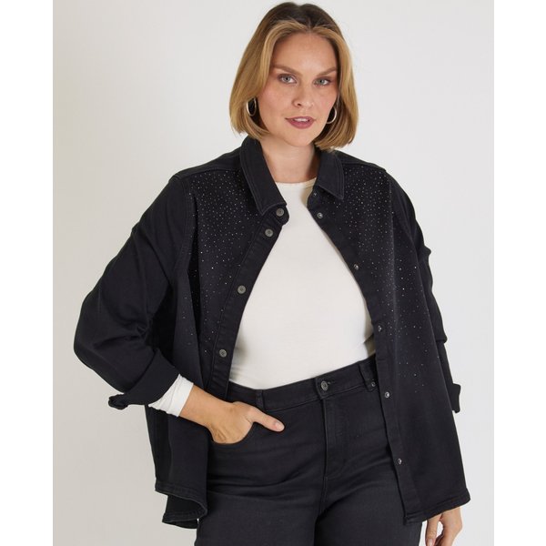 Jeanshemd in Schwarz mit Strass