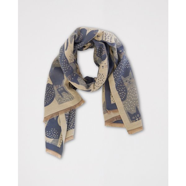 Weicher Schal mit Katzenprint in Blau