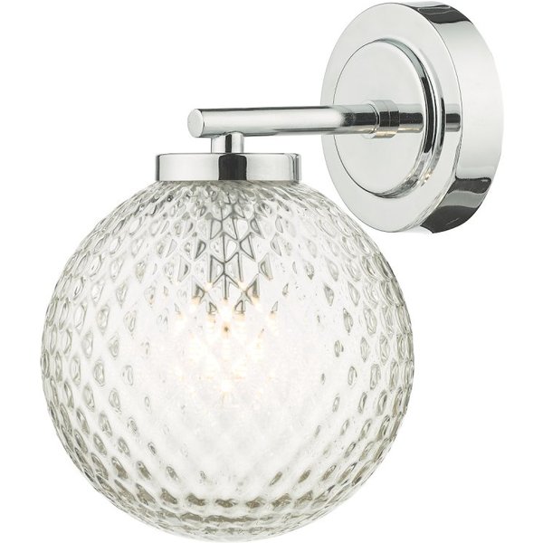 Dar Lighting WAY0750 Wayne Wall Light In Polished Chrome With Glass Shade IP44