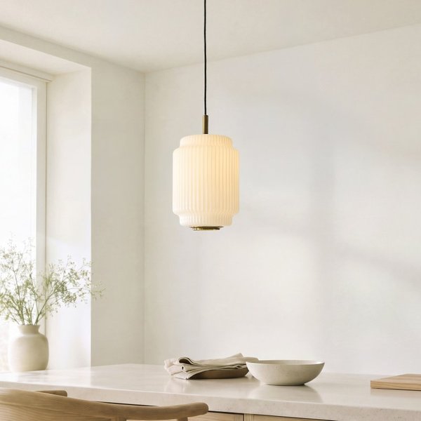Endon 122054 Evora Ceiling Pendant Light In Aged Brass With Opal Ribbed Glass