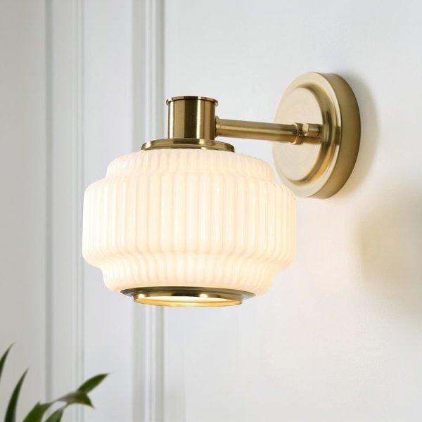 Endon 122784 Evora Wall Light In Aged Brass And Opal Ribbed Glass