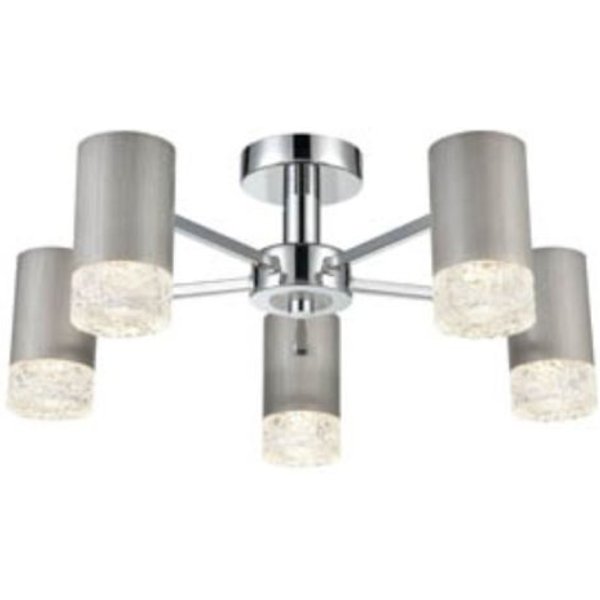 Franklite FL2422-5 Cordelia 5 Light Flush Ceiling Light In Satin Brushed Silver And Chrome Finish