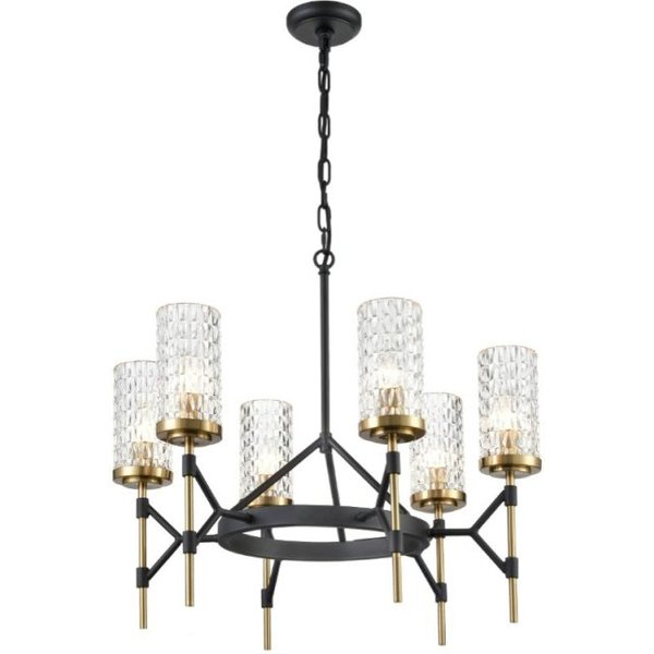 Franklite Monarch 6 Light Ceiling Chandelier In Matt Black And Gold Finish FL2424-6