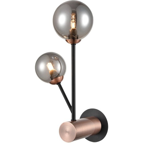 Franklite Solstice 2 Wall Light In Black And Copper With Smoked Glasses FL2442-2