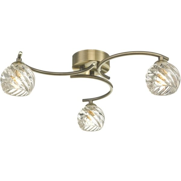 Dar Wisebuys Nakita 3 Light Semi Flush Ceiling Light In Antique Brass With Twisted Glass