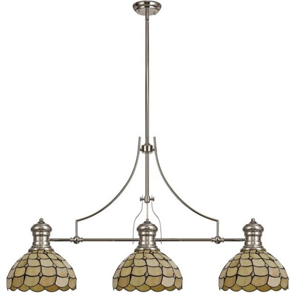 Albany, Origin 3 Light Fixed Pendant 30cm Tiffany in a Polished Nickel/Beige Finish