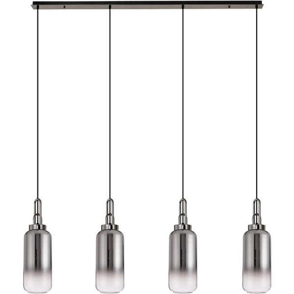 Glenn 4 Light Linear Ceiling Pendant Light in a Black Chrome With Smoked Glass