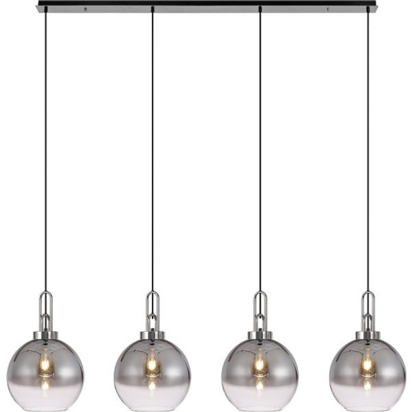 Glenn 4 Light Globe Linear Pendant In Polished Nickel With Smoked And Clear Glass