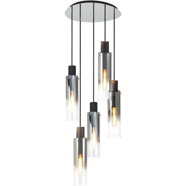Fuse 5 Light Cluster Ceiling Pendant in Polished Chrome with Ombre Effect Glass