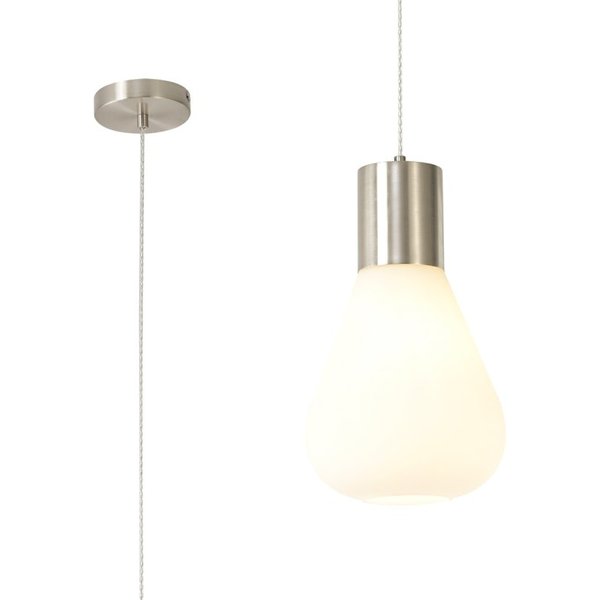 Reid 1 Light Ceiling Pendant In Satin Nickel Finish with Narrow Opal Glass Shade
