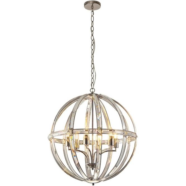 Corsley 6 Light Large Round Ceiling Pendant in Polished Nickel Finish
