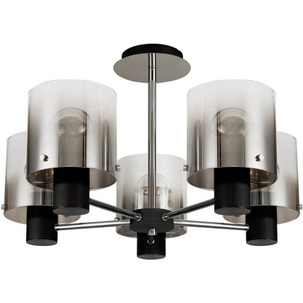 Nordic 5 Light Semi Flush Ceiling Light in Black Finish With Smoked Glass