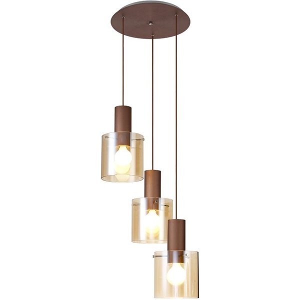 Nordic 3 Light Ceiling Pendant Light in Mocha Finish With Amber Glass
