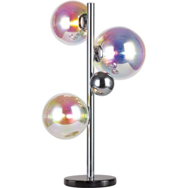 System 3 Light Table Lamp In Chrome Finish With Iridescent Glass Shades And Marble Base