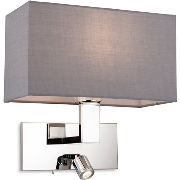 Firstlight 4940CHGR Raffles 2 Light Switched Wall Light In Chrome Finish With Grey Rectangle Shade