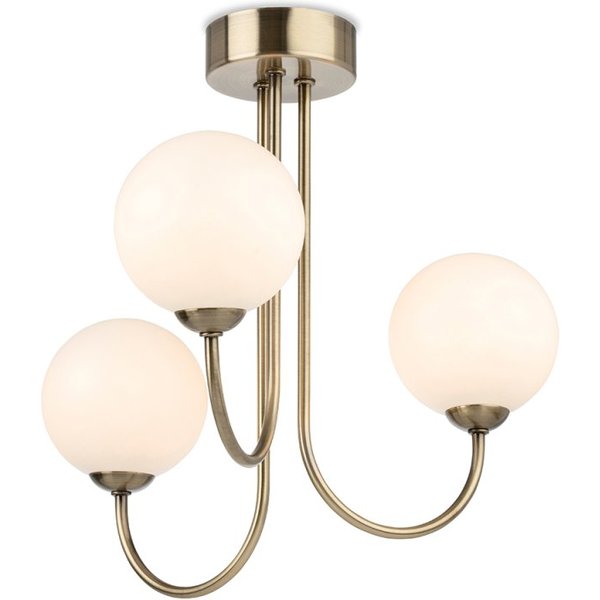 Firstlight 2886AB Lyndon 3 Light Flush Ceiling Light In Antique Brass With Opal Glass