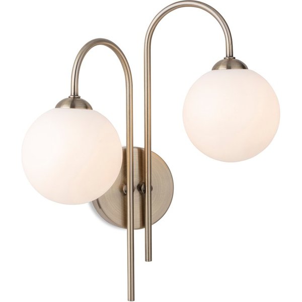 Firstlight 2885AB Lyndon 2 Light Wall Light In Antique Brass With Opal Glass