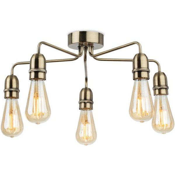 Firstlight 2884AB Leon 5 Light Flush Ceiling Light In Antique Brass Finish