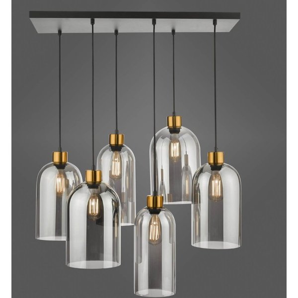 Dar Lighting Alma 6 Light Ceiling Bar Pendant In Matt Black With Smoked Glass ALM6422